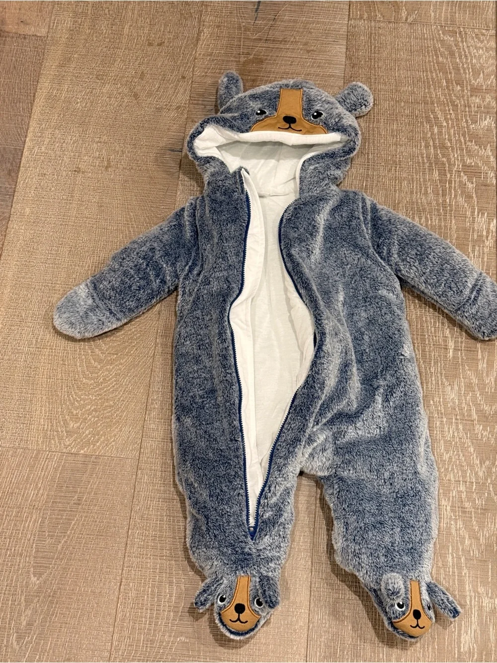 Koalababy - Plush Bear Hooded Footie - Gray Blue - 3-6 months